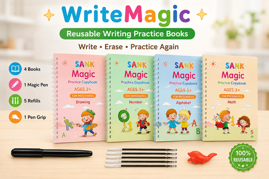 ✨ SmartWrite — Reusable Writing Practice Books(4 Reusable Books with Magic Pen)