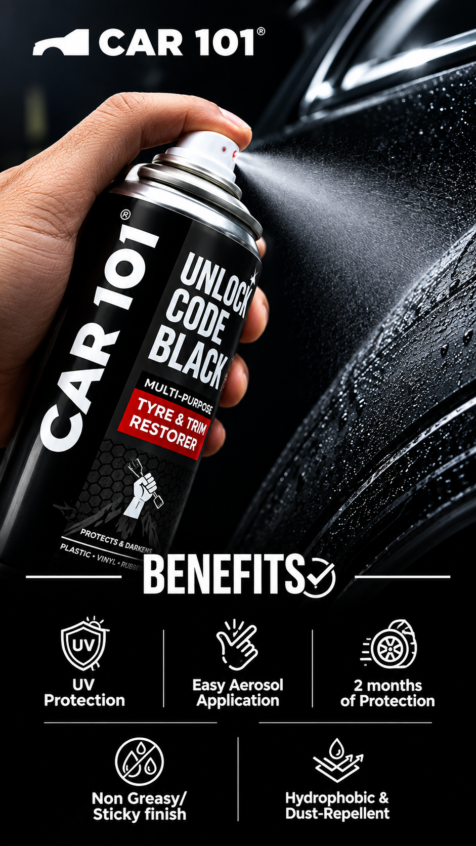 CAR101 Tyre & Trim Restorer Spray Coating   (pack of 1)